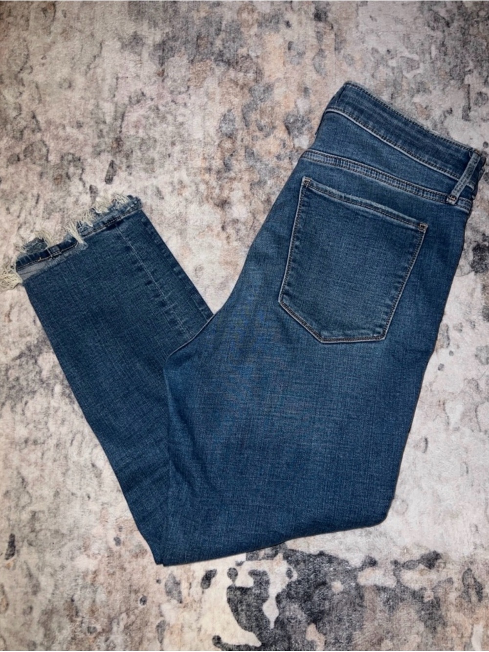Abercrombie & Fitch Frayed Hem Cropped Jeans in Dark Indigo